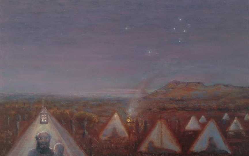 Moondyne and Louisa - Southern Cross Mining Camp, Michael Doherty, Oil on board, 20 x 30cm, 2012