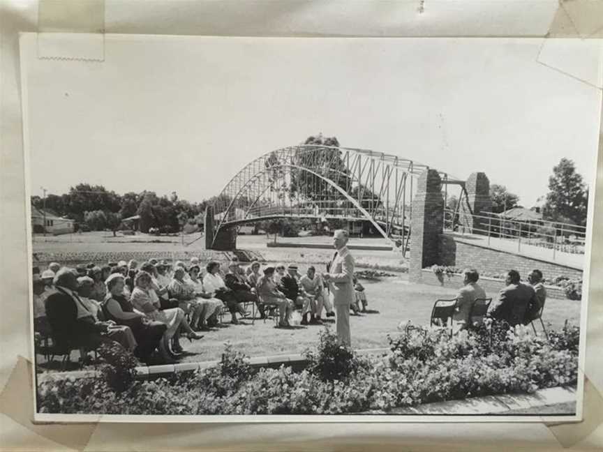 Opening day at the former Vision Splendid Gardens- replica of the Sydney Harbour Bridge