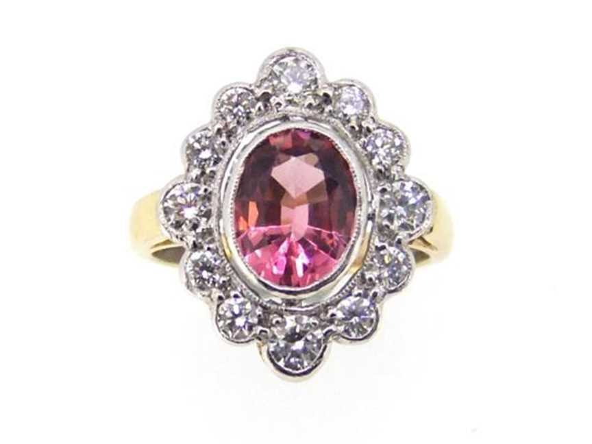 Modern Deco style tourmaline and diamond ring