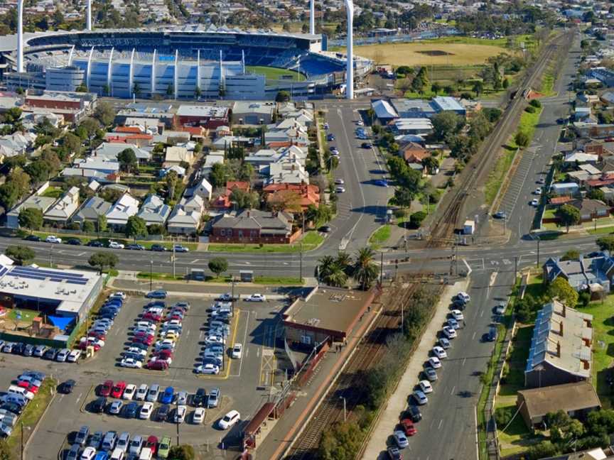 Aerialperspectiveof Kardinia Park Stadiumwith South Geelongstation