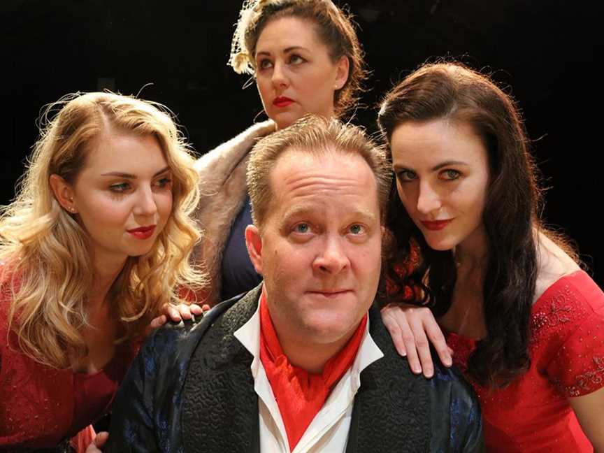 Peter Clark, centre, plays the main character in Noël Coward’s Present Laughter with Tarryn McGrath, Nyree Hughes and Grace Edwards. Picture: Myles Wright