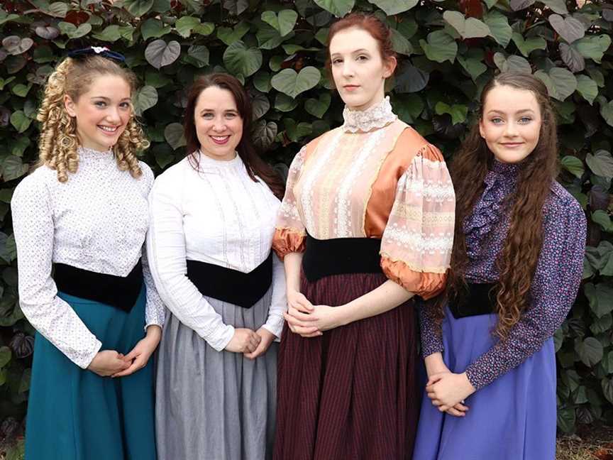 Little Women features Evie Madeleine, left, Steph Hickey, Annabelle Eirth and Bella Freeman as Amy, Jo, Meg and Beth.
